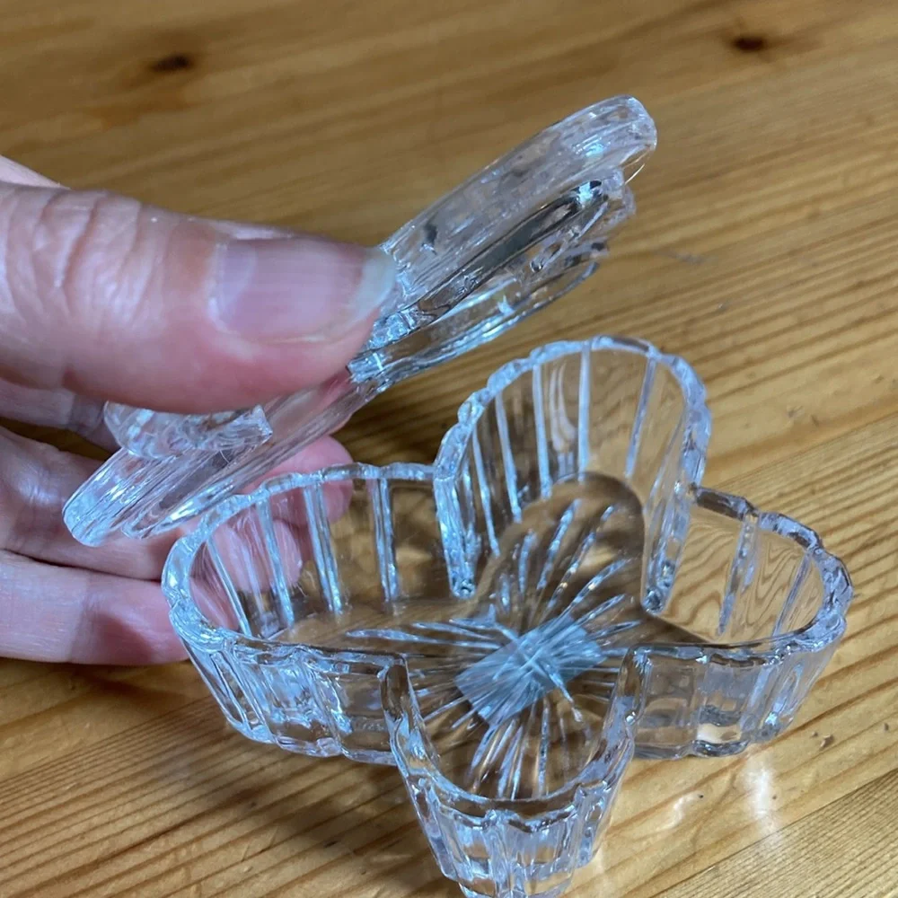 Vintage Lead Crystal Butterfly Jewelry Box, glass trinket holder ring box gift